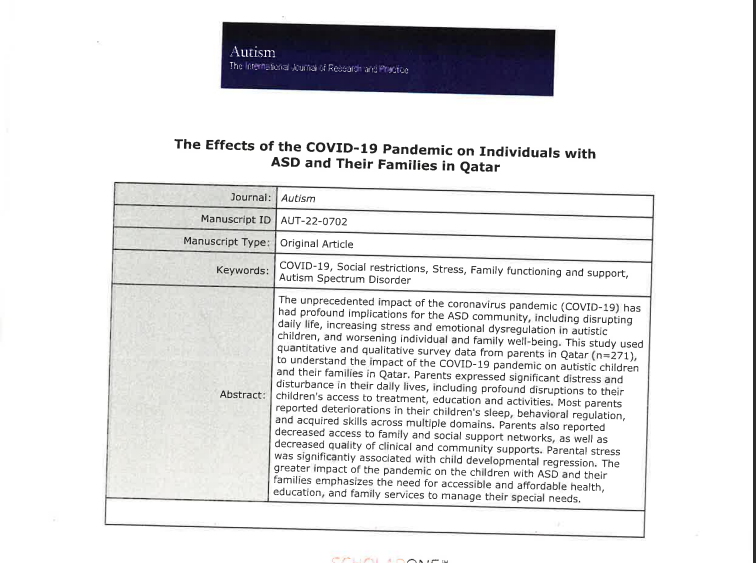 The Effects of The COVID-19 Pandemic on Individuals with ASD and Their Families in Qatar